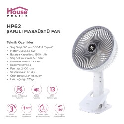 HP62 Şarjlı Masaüstü Fan - 3