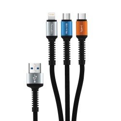 MF Product MFB406 Lightning Micro USB Type-C Cihazlar ile Uyumlu 3 in 1 Şarj Kablosu 1.2 M Siyah - 1