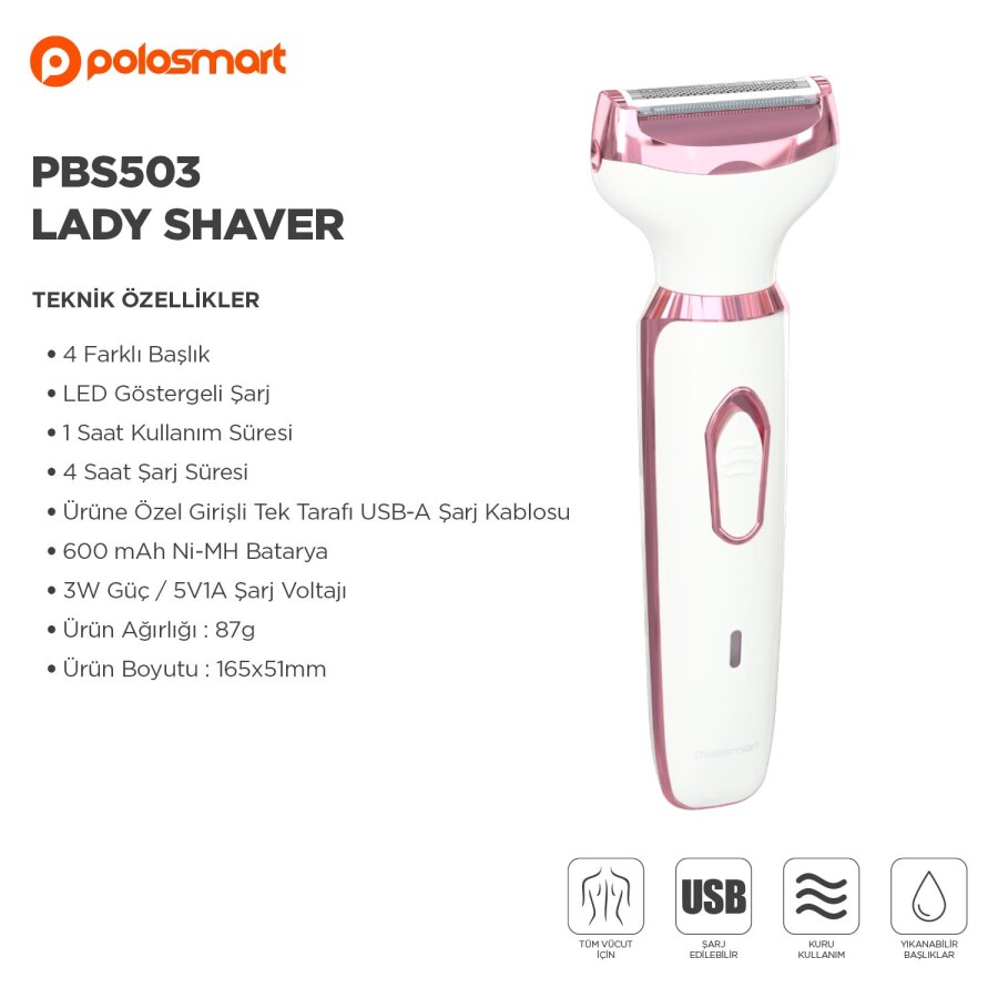 Polosmart PBS503 4 in 1 Lady Shaver Beyaz - 4