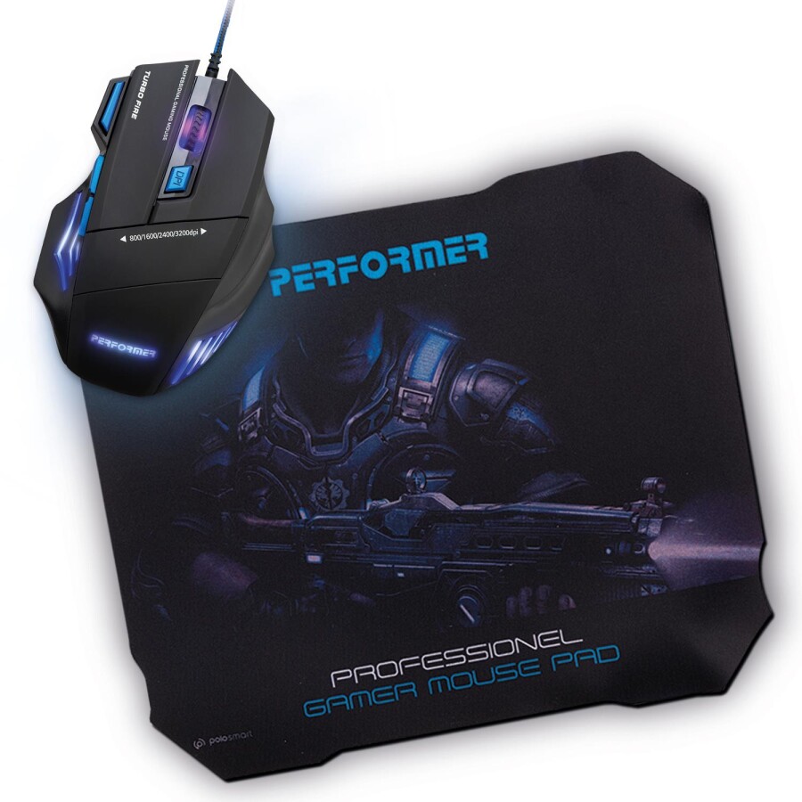 Polosmart PGM07 Gaming Mouse + Mouse Pad Mavi - 1