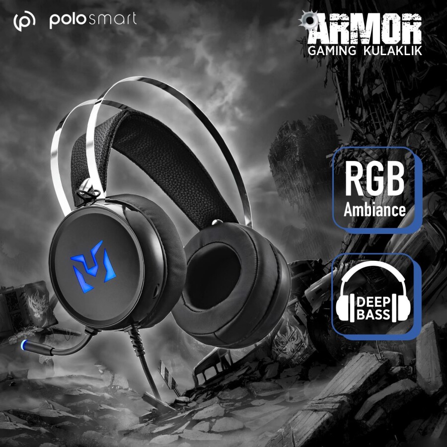 Polosmart PGM10 Armor Gaming Kablolu Kulaküstü Kulaklık Siyah - 4