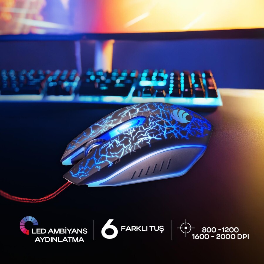 Polosmart PGM25 Kablolu Gaming Mouse & Mouse Pad Kırmızı - 5