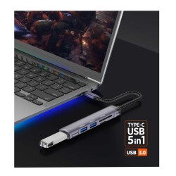 Polosmart PGS407 Type-C Uyumlu 5 Çıkışlı Dönüştürücü Çoklayıcı USB 3.0 Hub Gri - 2