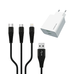  Polosmart PSM121 2 USB Akıllı Duvar Şarjı ve 3 in 1 Şarj Kablosu - 1