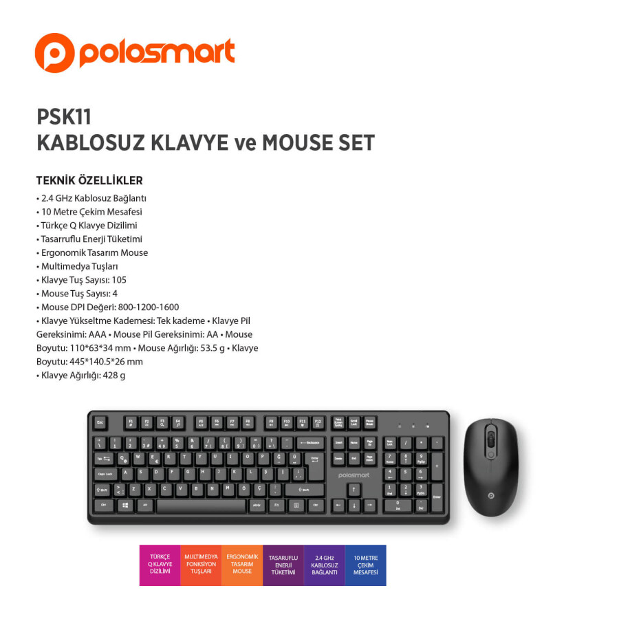 PSK11 KABLOSUZ KLAVYE MOUSE SET - 3