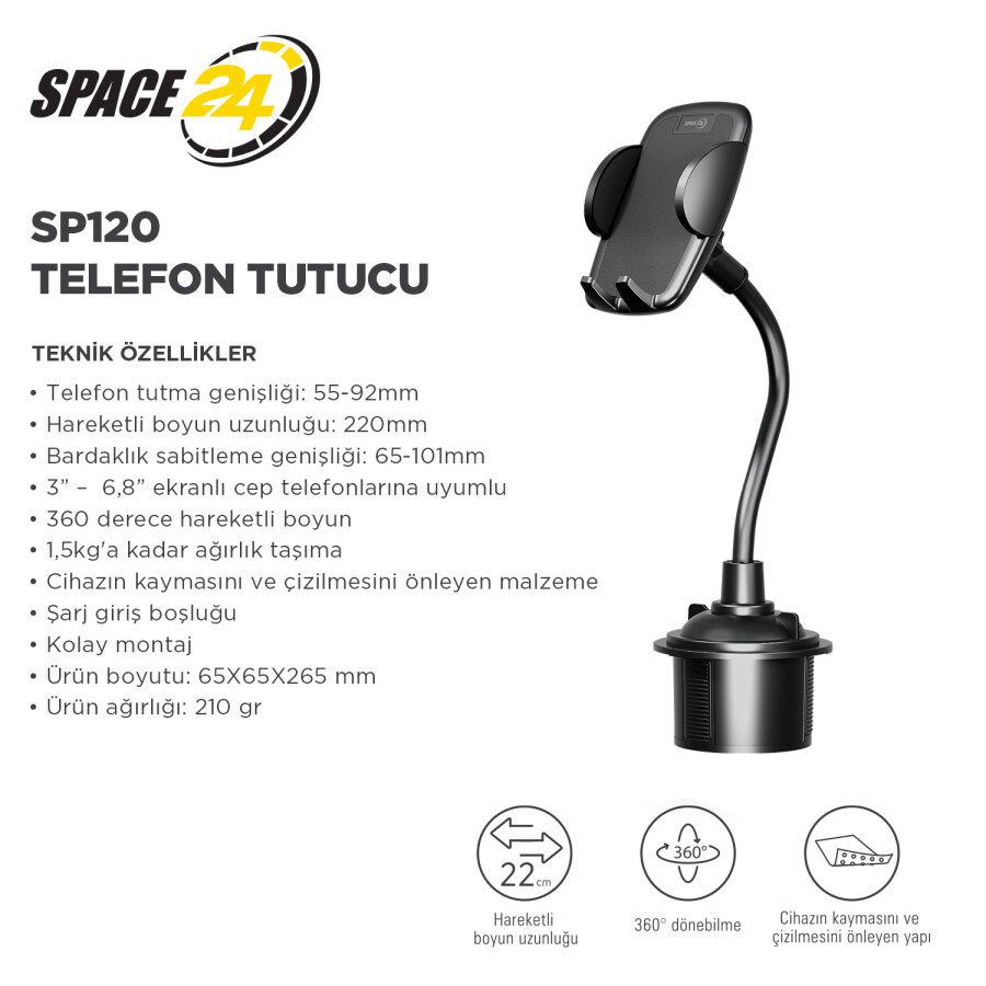 Space24 SP120 Araç İçi Bardaklık Telefon Tutucu - 3